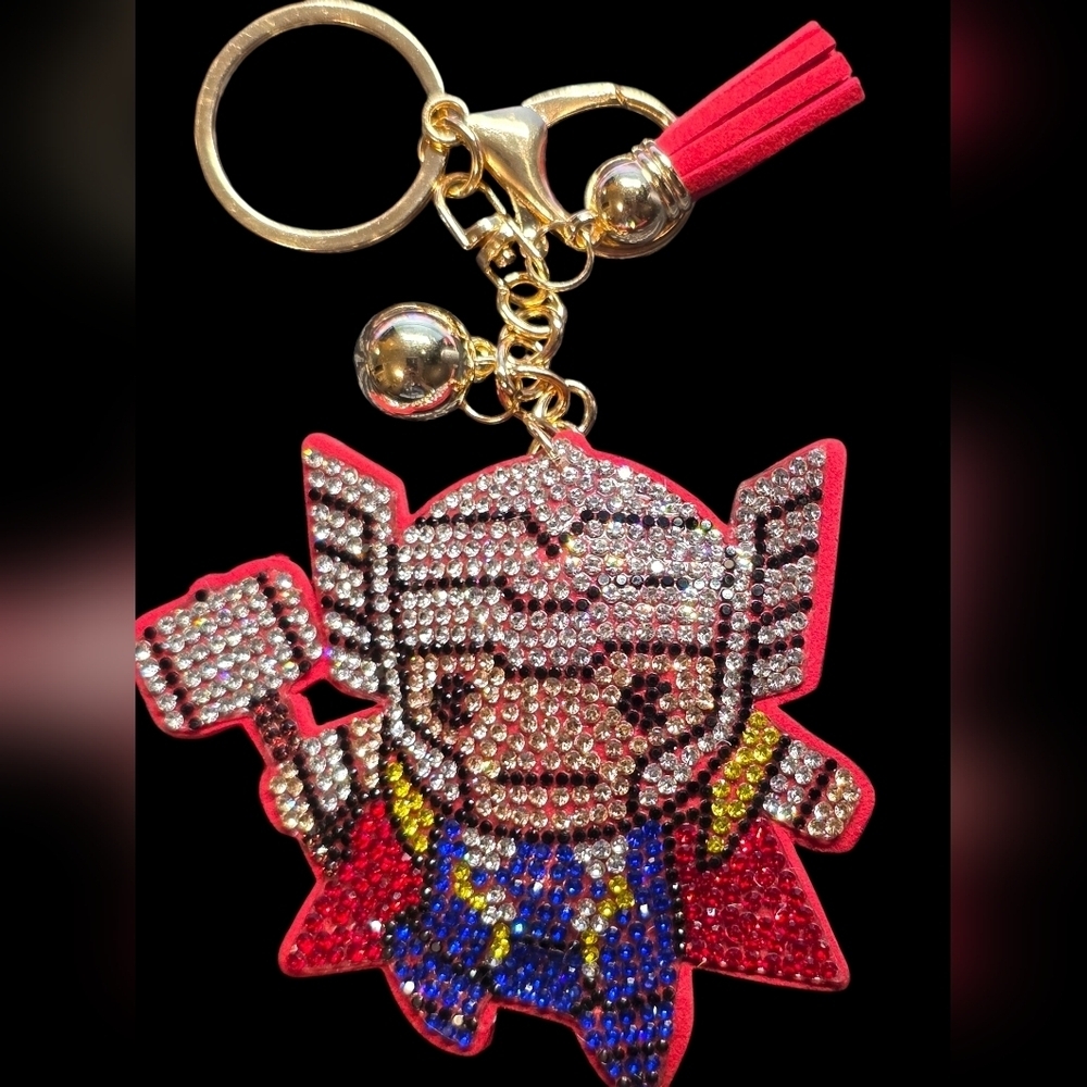 Thor Bag Charm Keychain with Red Accents